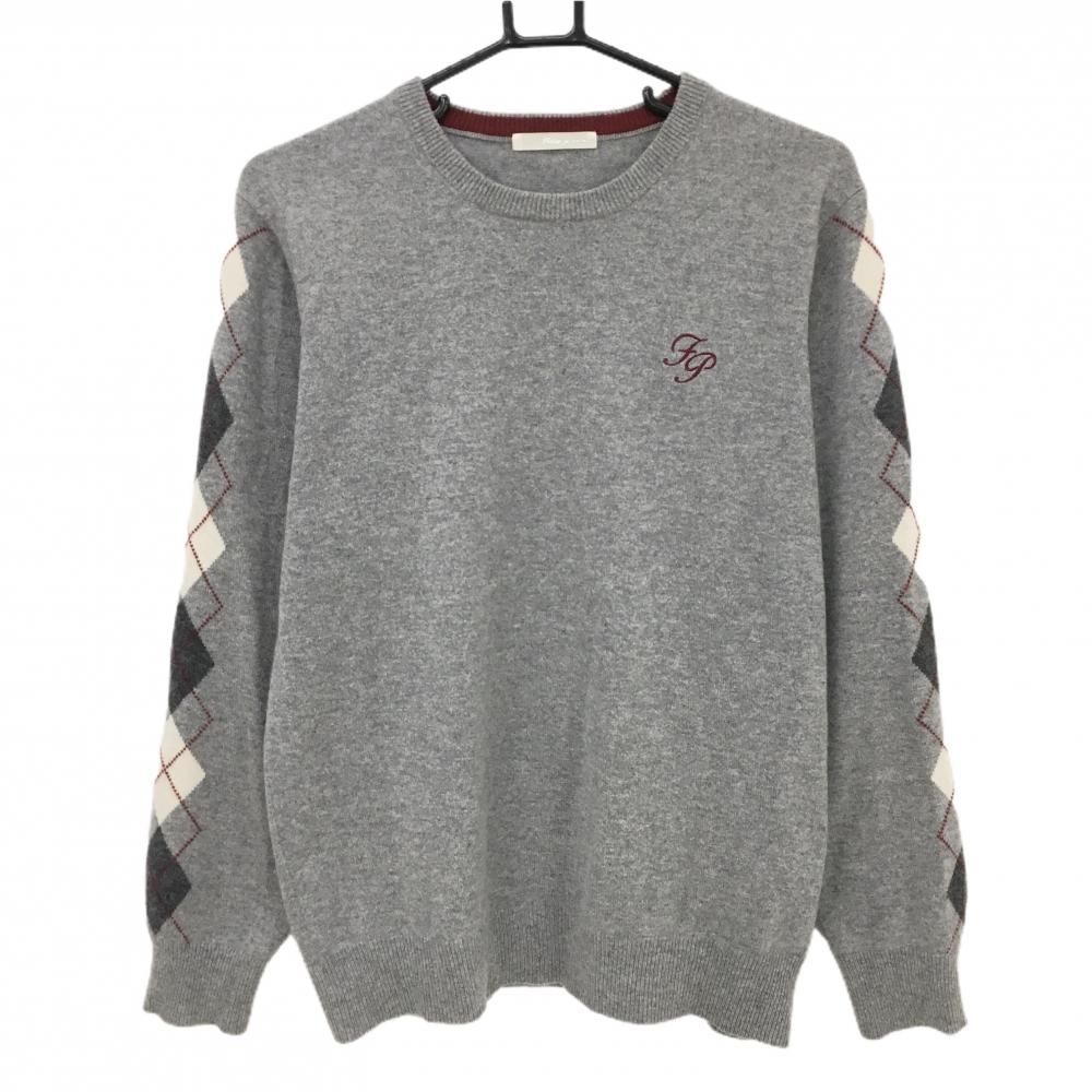 【美品】フェアリーパウダー セーター グレー×ボルドー 袖アーガイル柄 カシミヤ100％ ニット メンズ 2(M) ゴルフウェア FAIRY POWDER
