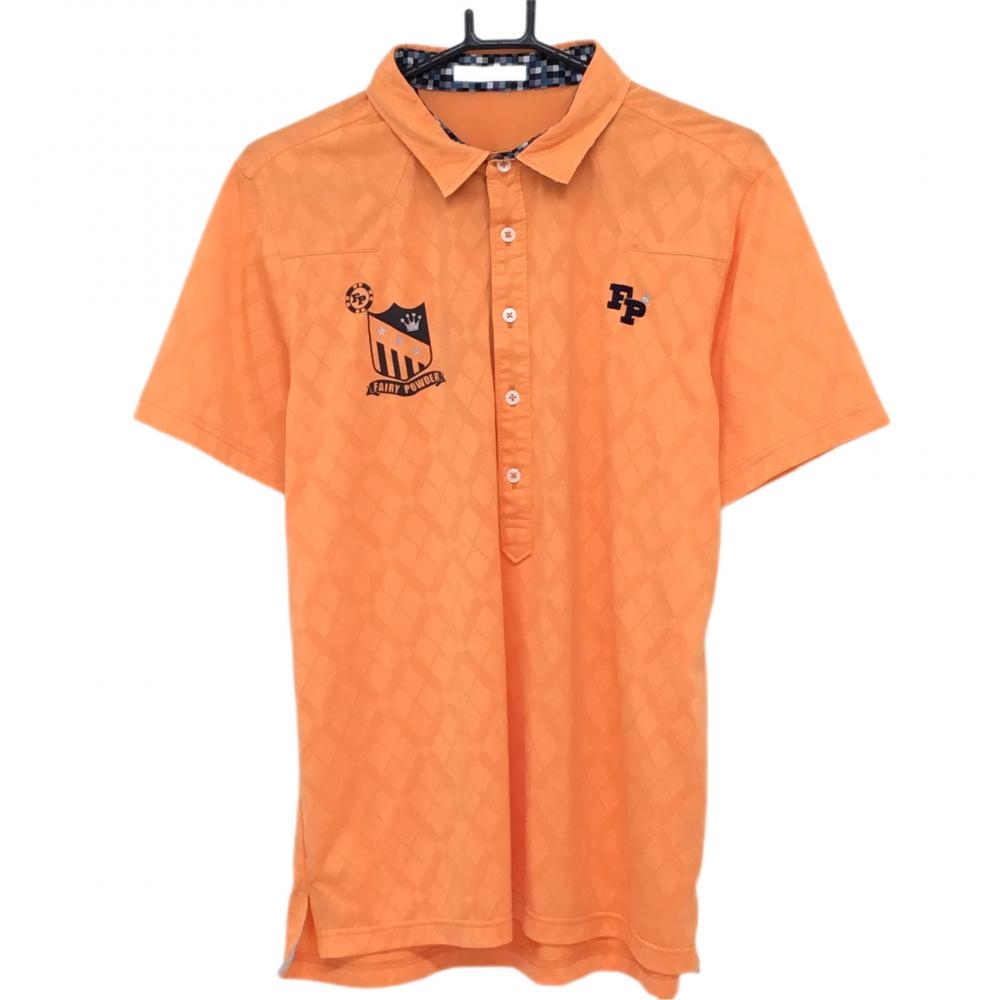 【美品】フェアリーパウダー 半袖ポロシャツ オレンジ 織生地 メンズ 4 ゴルフウェア FAIRY POWDER
