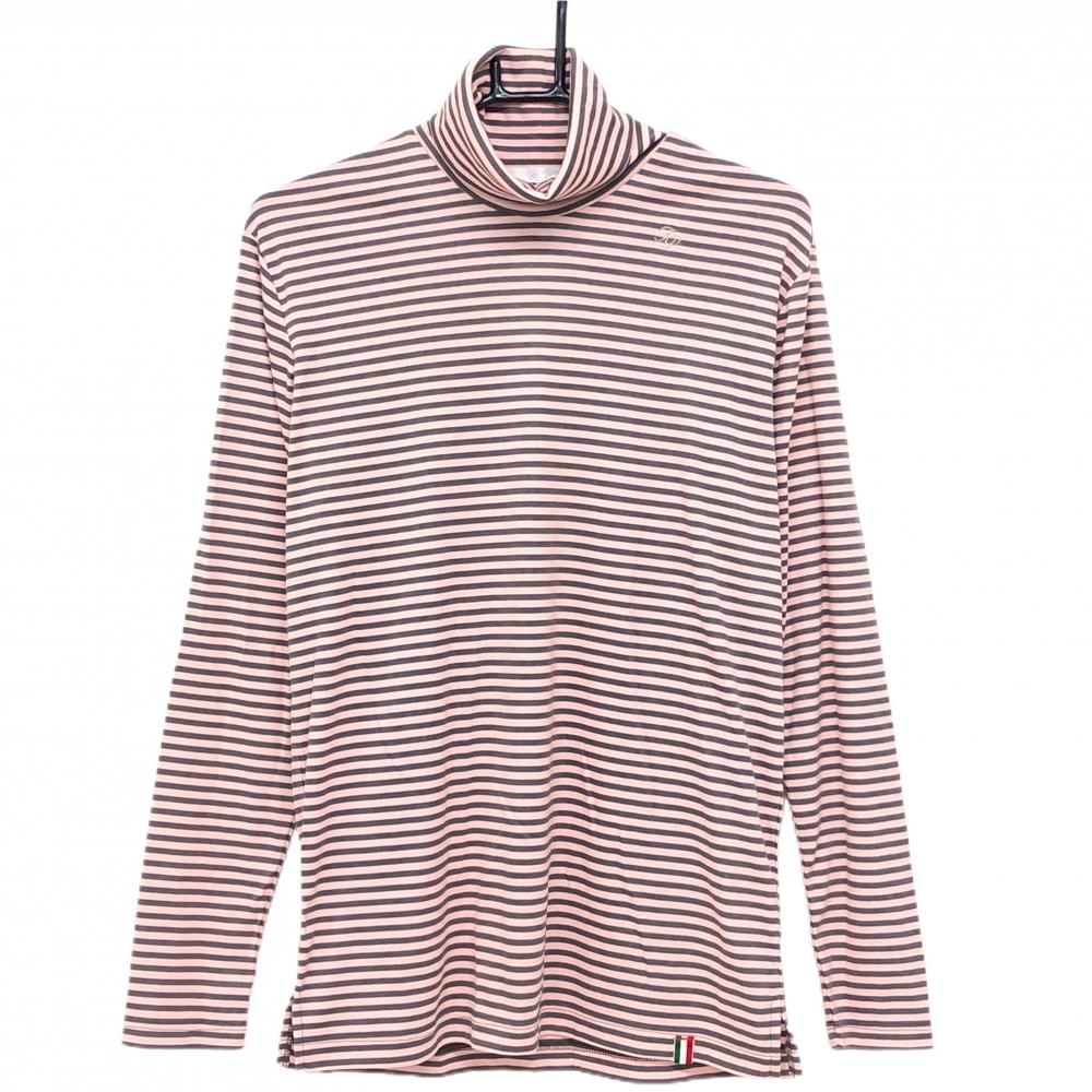 【新品】フェアリーパウダー 長袖ハイネックシャツ ピンク×ダークグレー ボーダー 綿混 メンズ 2(M) ゴルフウェア FAIRY POWDER