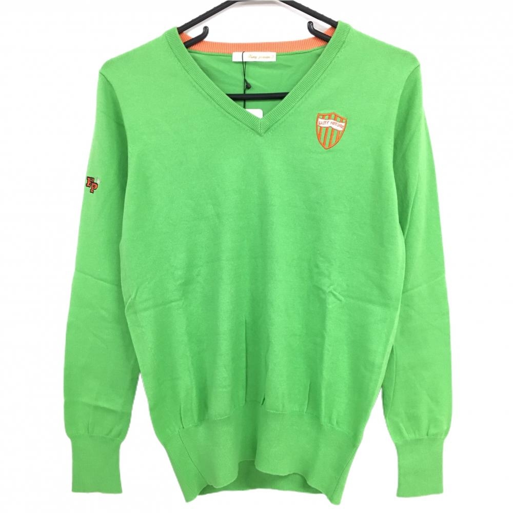 【新品】フェアリーパウダー セーター ライトグリーン Vネック ニット レディース 3(L) ゴルフウェア FAIRY POWDER