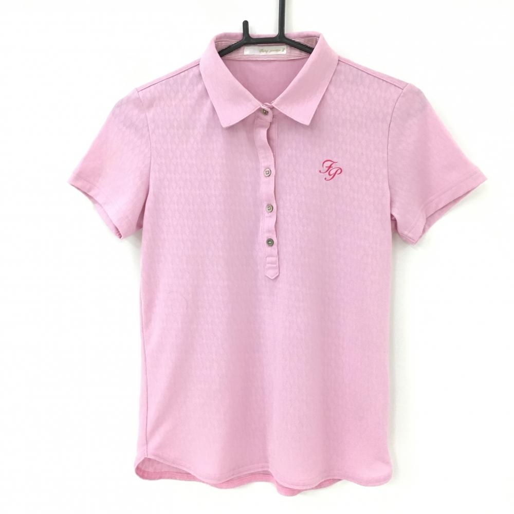 フェアリーパウダー 半袖ポロシャツ ピンク 織生地 総柄 ロゴ刺しゅう レディース 2(M) ゴルフウェア FAIRY POWDER