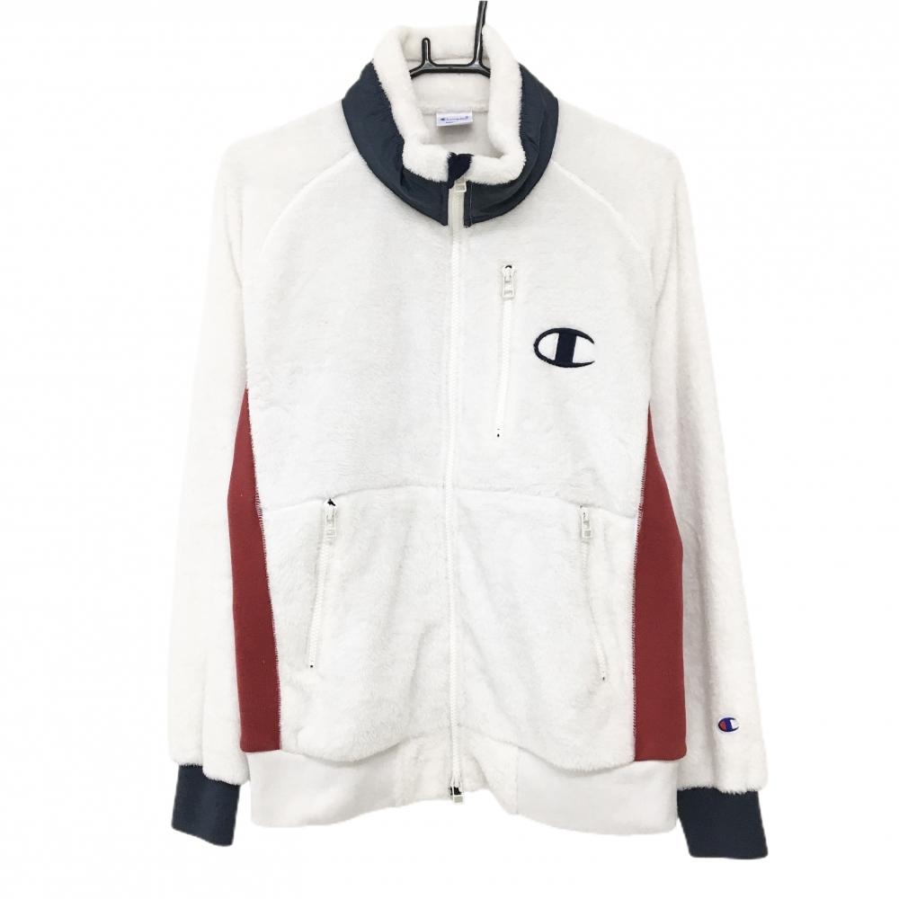 【美品】チャンピオン ボアジャケット 白×ネイビー×レッド サイド切替 胸ロゴ メンズ MEDIUM ゴルフウェア Champion