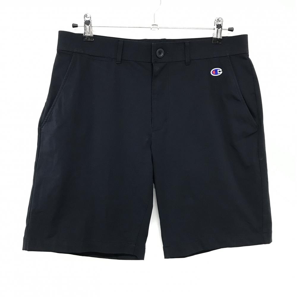 【美品】チャンピオン ハーフパンツ ダークネイビー シンプル ロゴワッペン ストレッチ メンズ LARGE ゴルフウェア Champion