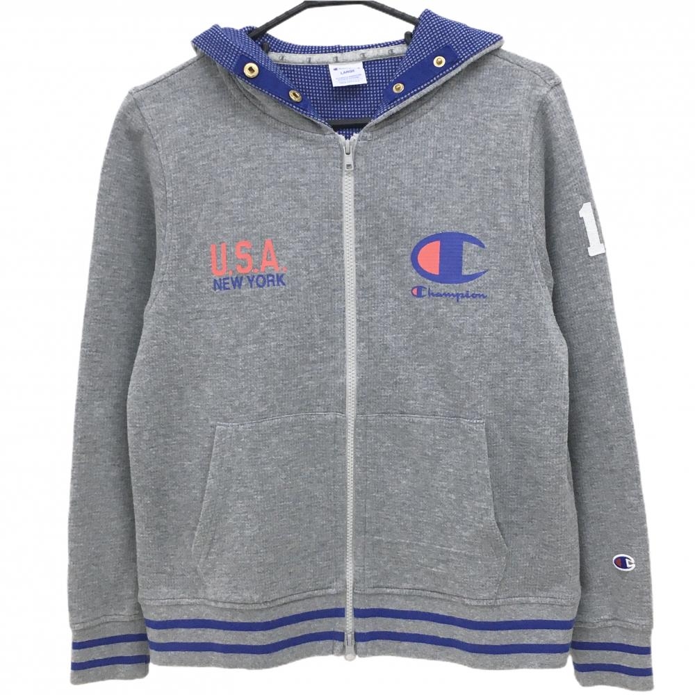 チャンピオン ジップパーカー グレー リブ2ライン ジャケット レディース LARGE ゴルフウェア Champion