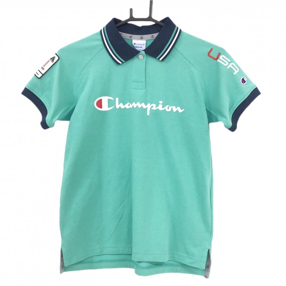 チャンピオン 半袖ポロシャツ ライトグリーン系×ネイビー×白  レディース MEDIUM ゴルフウェア Champion