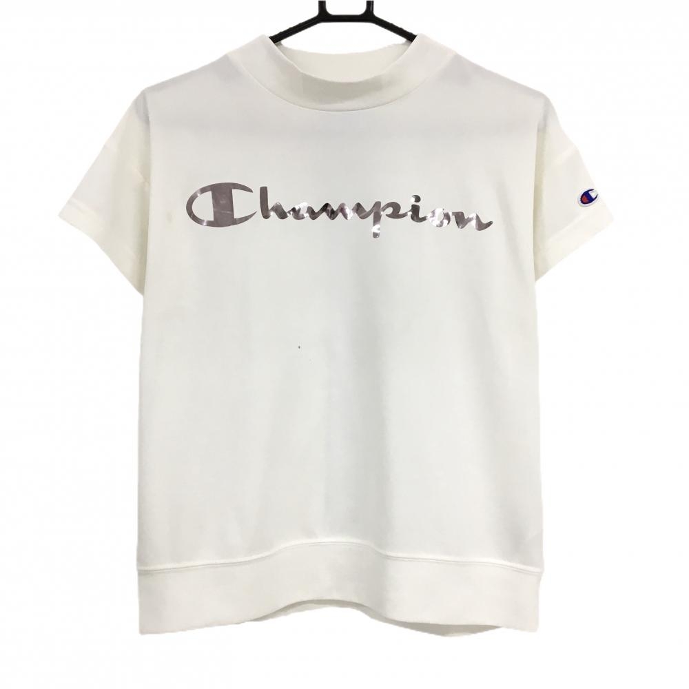 チャンピオン 半袖ハイネックシャツ 白 メタリックロゴ  レディース LARGE ゴルフウェア Champion