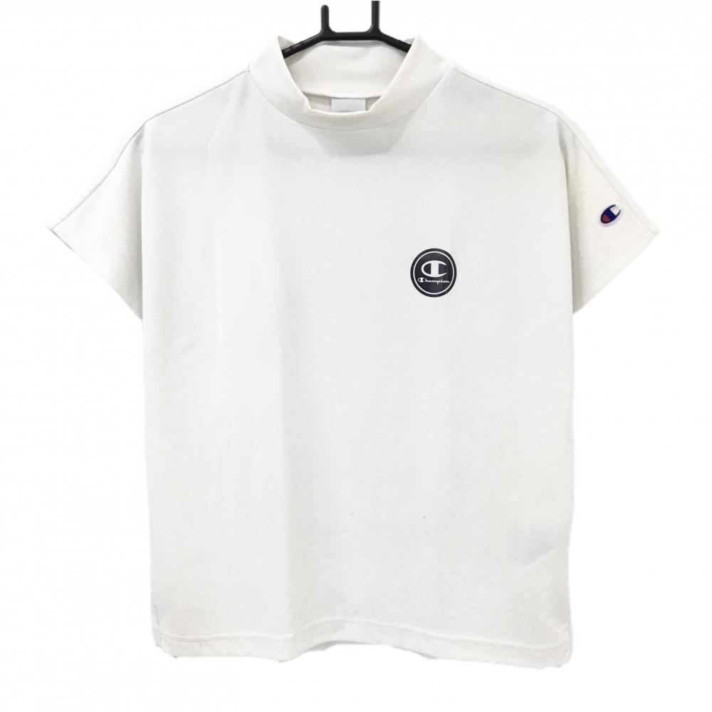 チャンピオン 半袖ハイネックシャツ 白×ネイビー フレンチスリーブ レディース MEDIU ゴルフウェア Champion