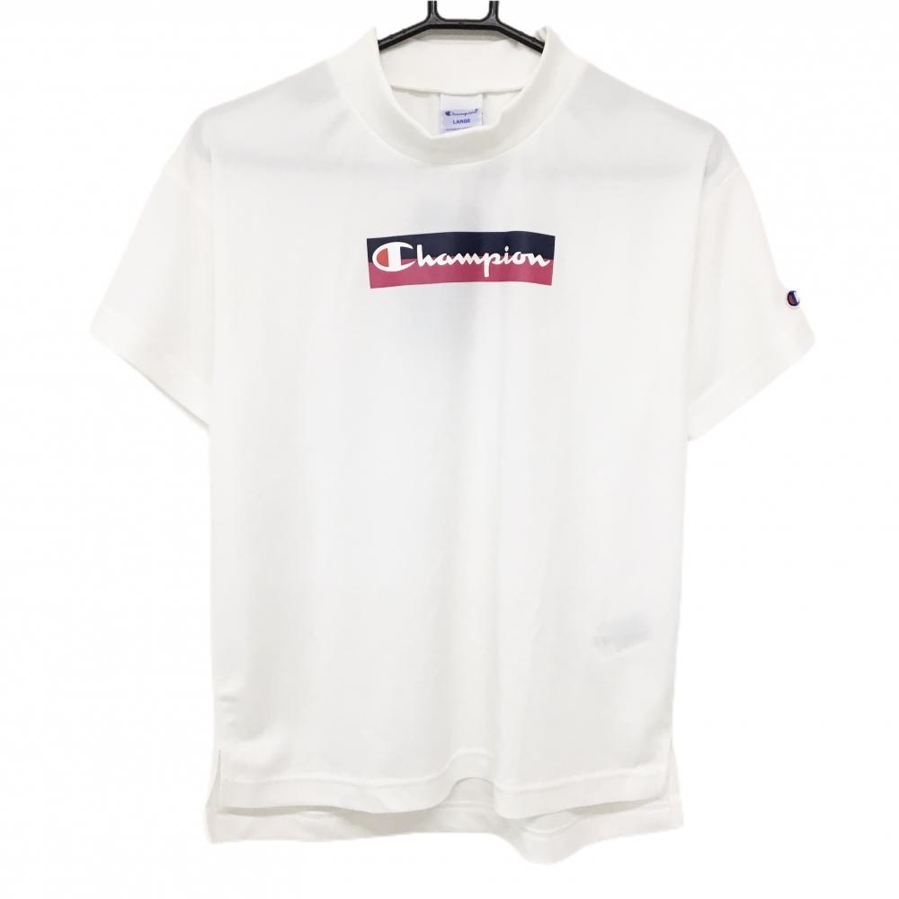 【新品】チャンピオン 半袖ハイネックシャツ 白 速乾 UVカット 抗菌防臭  レディース LARGE ゴルフウェア Champion
