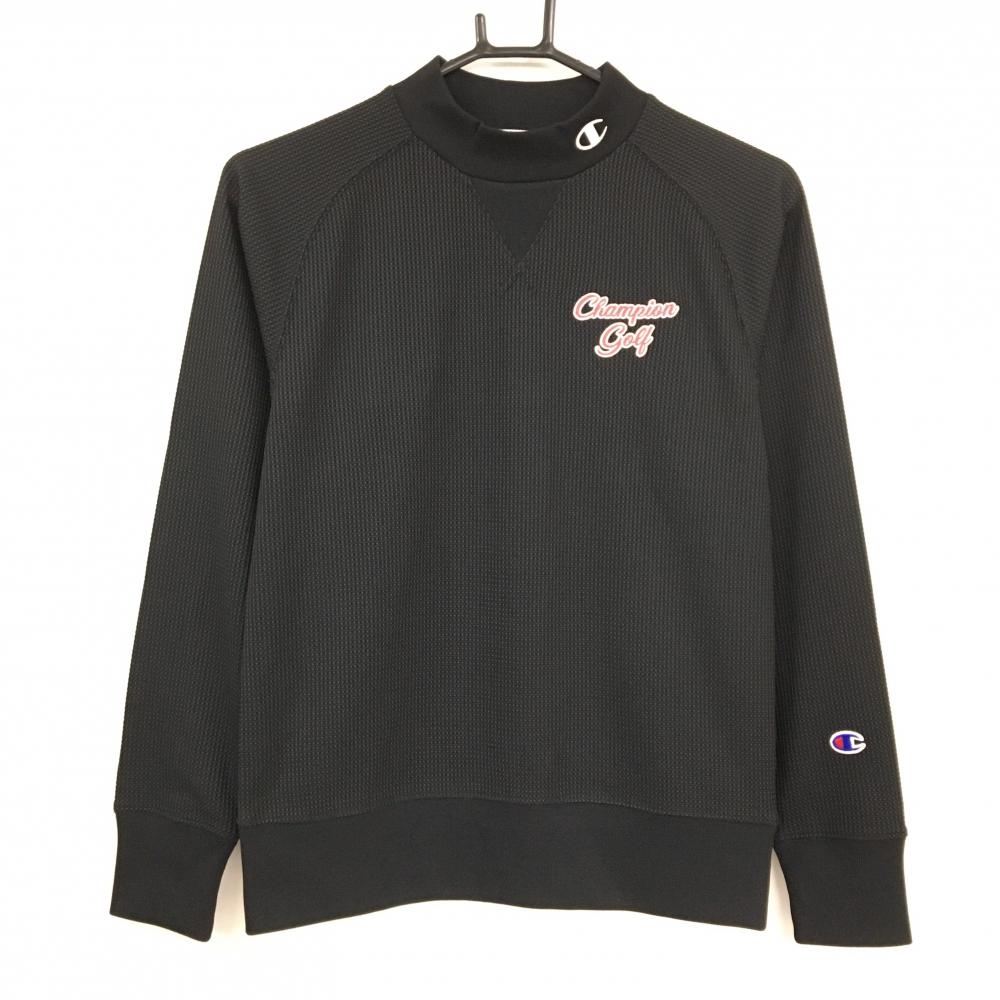 【新品】チャンピオンゴルフ 長袖ハイネックシャツ 黒 ロゴピンク フィールサーモ  レディース MEDIUM ゴルフウェア Champion