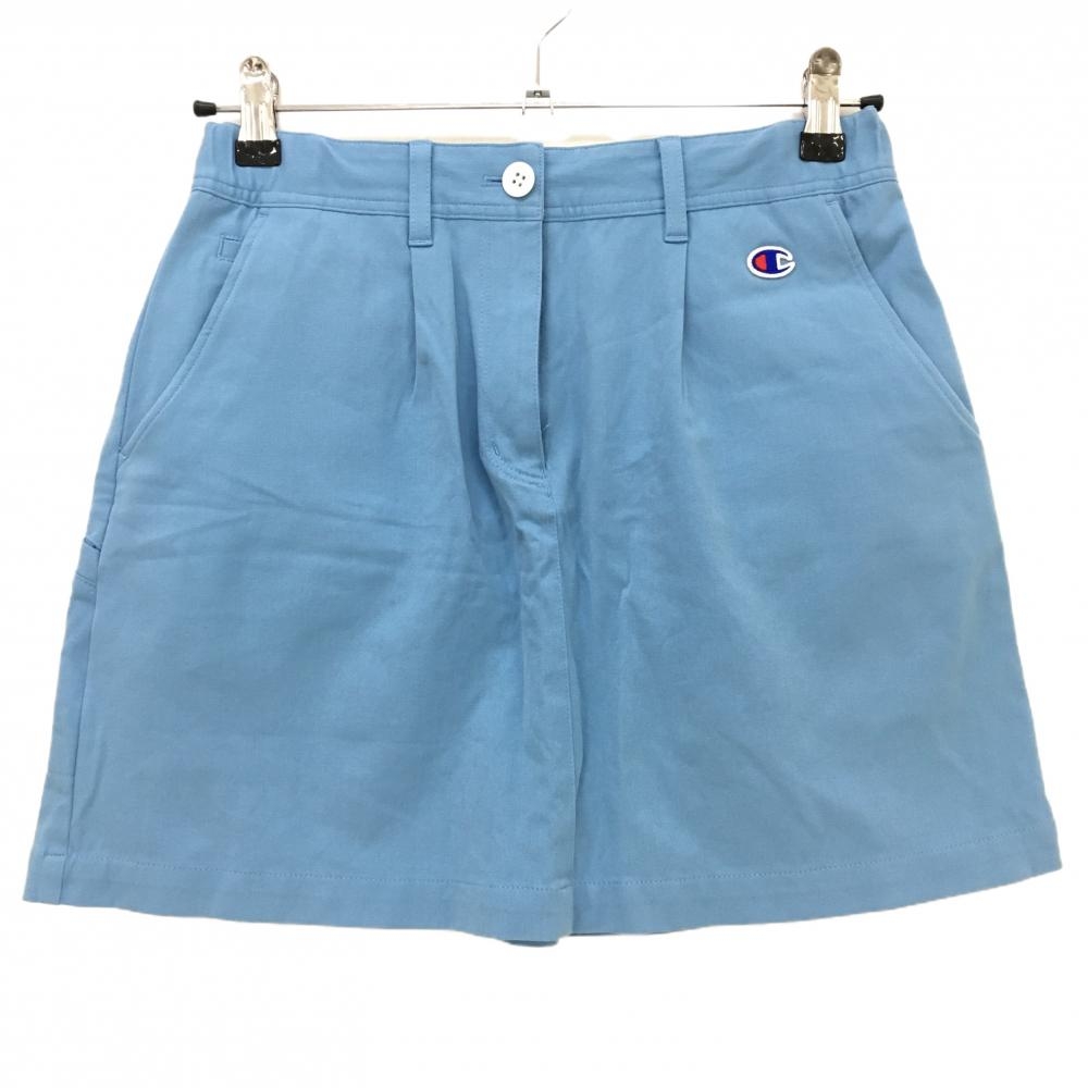 【超美品】チャンピオン スカート ライトブルー ワッペン バックロゴ刺しゅう レディース M ゴルフウェア Champion