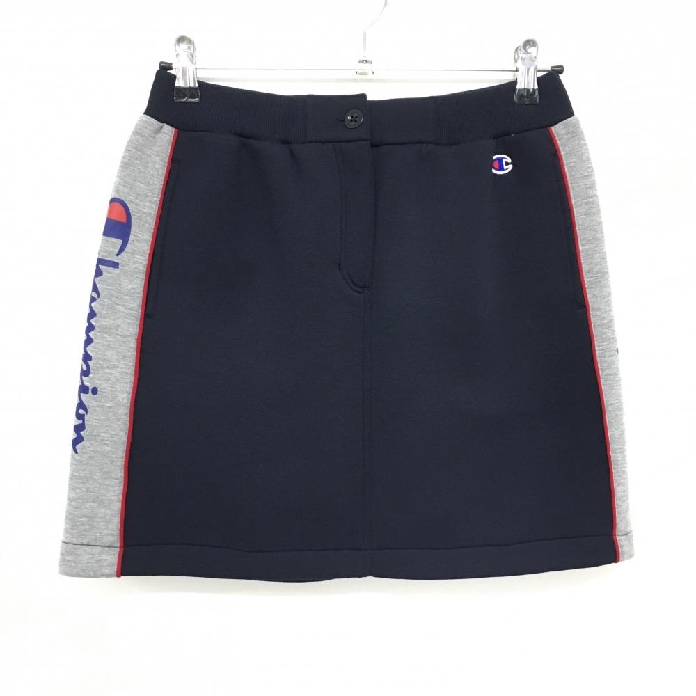 【超美品】チャンピオン スカート ダークネイビー×グレー ロゴワッペン サイドプリント  レディース LARGE ゴルフウェア Champion