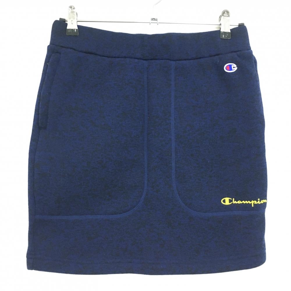 【超美品】チャンピオン ニットスカート 杢ネイビー ロゴワッペン レディース LARGE ゴルフウェア Champion