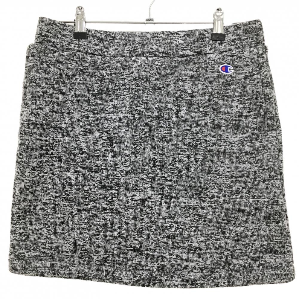 【超美品】チャンピオン ニットスカート 杢グレー ヒップロゴ刺しゅう レディース LARGE ゴルフウェア Champion