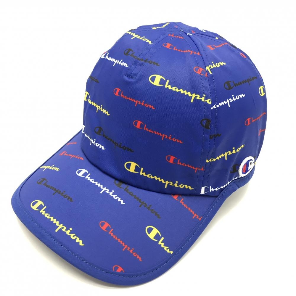 【新品】チャンピオン キャップ ブルー×マルチカラー 総柄 速乾 ストレッチ UVカット レディース FREE 56cm ゴルフウェア Champion