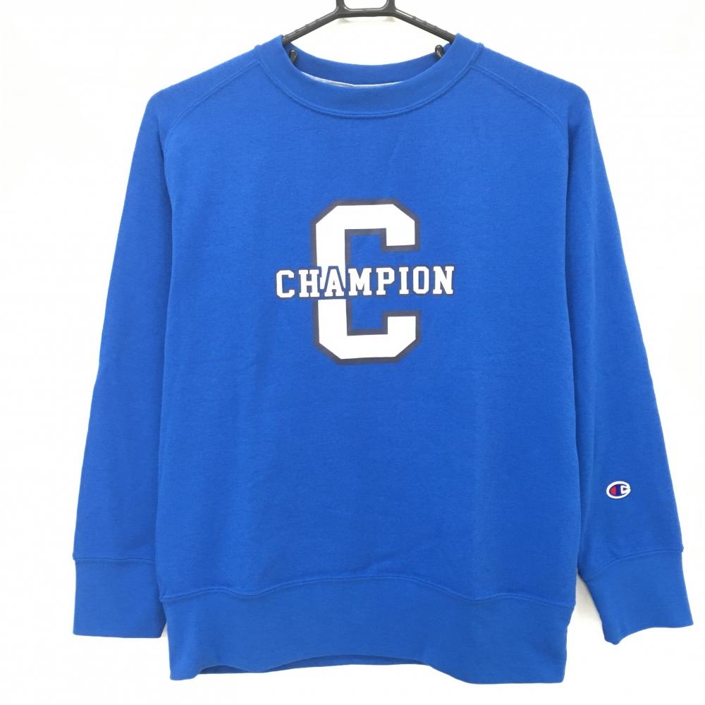 【超美品】チャンピオン トレーナー ブルー フロントロゴ スウェット生地 レディース MEDIUM ゴルフウェア Champion