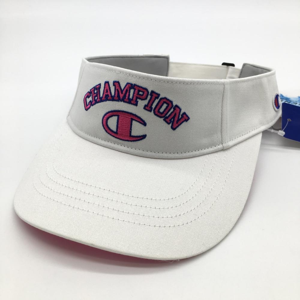 【新品】チャンピオン サンバイザー 白×ピンク ロゴ刺しゅう COOLSENSOR ストレッチ F ゴルフウェア Champion