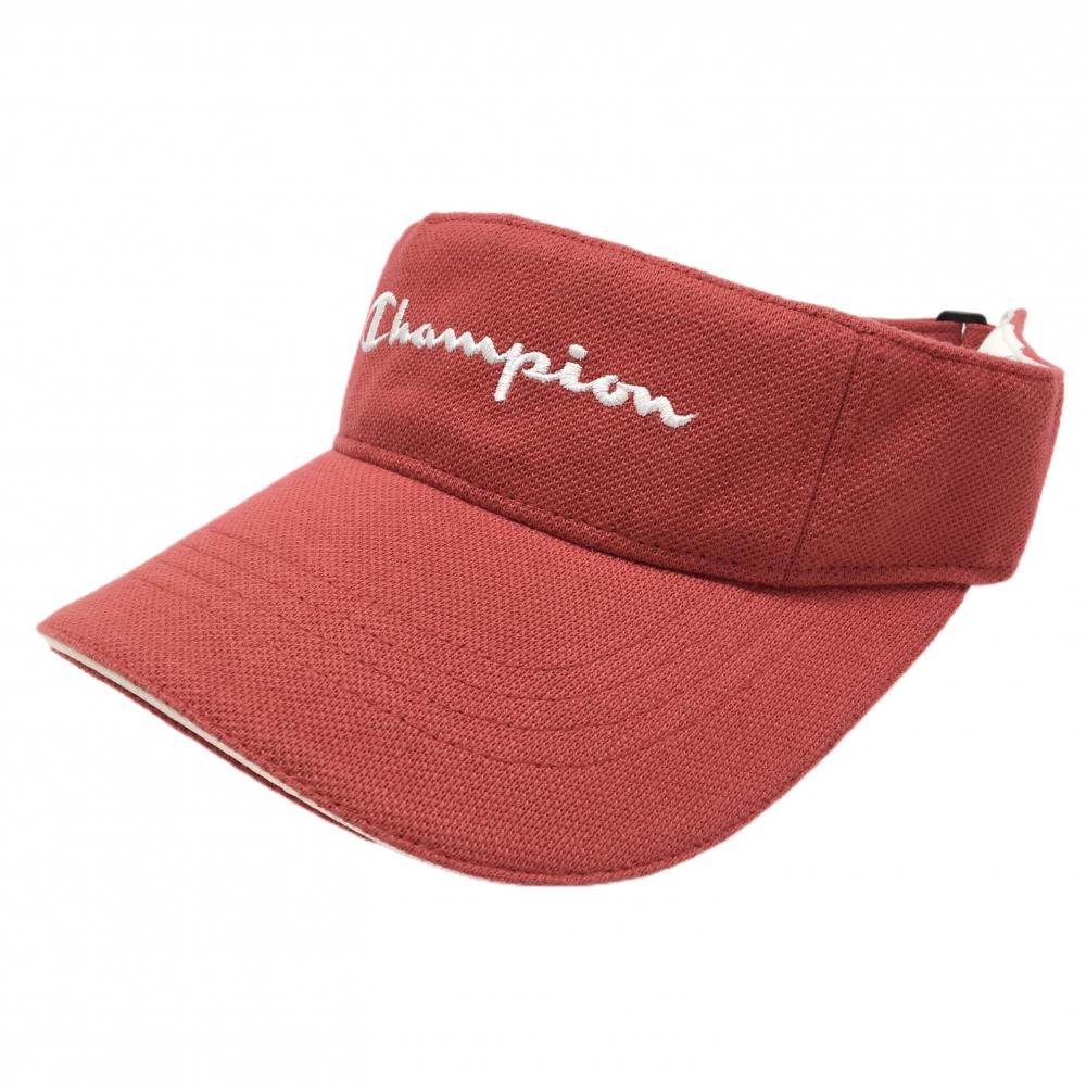 【美品】チャンピオン サンバイザー レッド×白 フロントロゴ刺しゅう  57～59㎝(F)   ゴルフウェア Champion