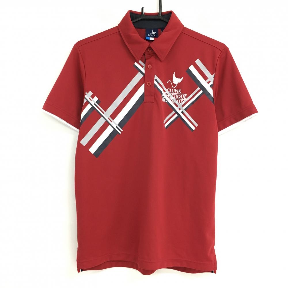 【超美品】クランク 半袖ポロシャツ レッド×白 胸元プリント メンズ M ゴルフウェア CLUNK