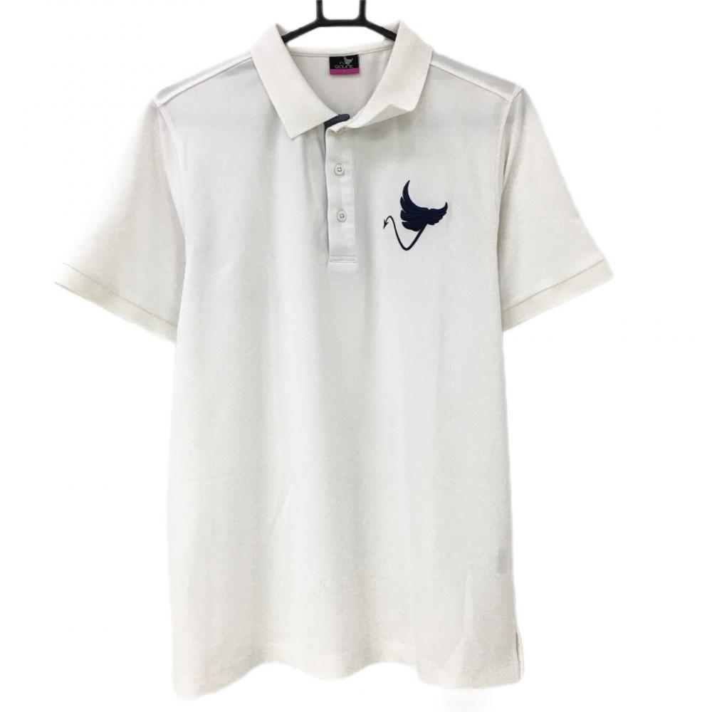 クランク 半袖ポロシャツ 白×ネイビー ロゴ刺しゅう メンズ L ゴルフウェア CLUNK