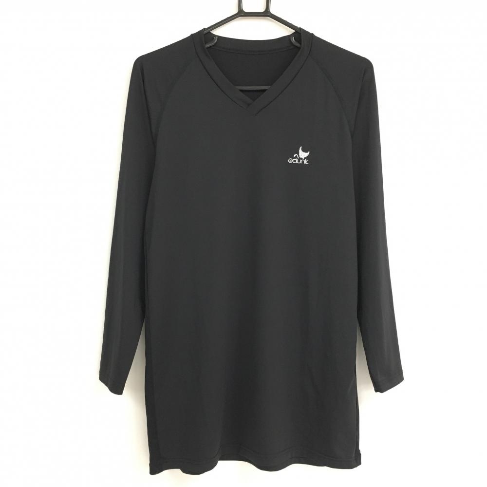 【超美品】クランク インナーシャツ 黒 サイドメッシュ Vネック ロゴプリント メンズ O(Ｌ) ゴルフウェア CLUNK