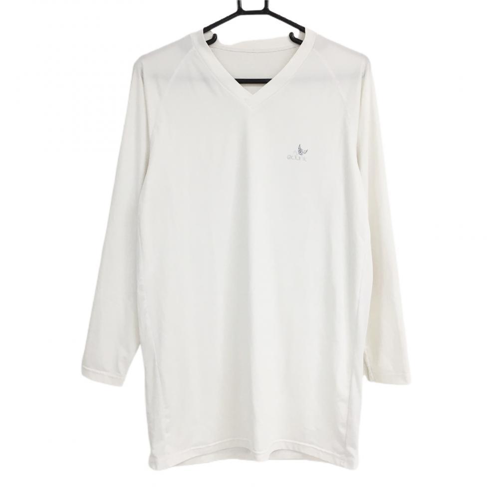 【美品】クランク インナーシャツ 白 サイドメッシュ Vネック ロゴプリント メンズ O(Ｌ) ゴルフウェア CLUNK