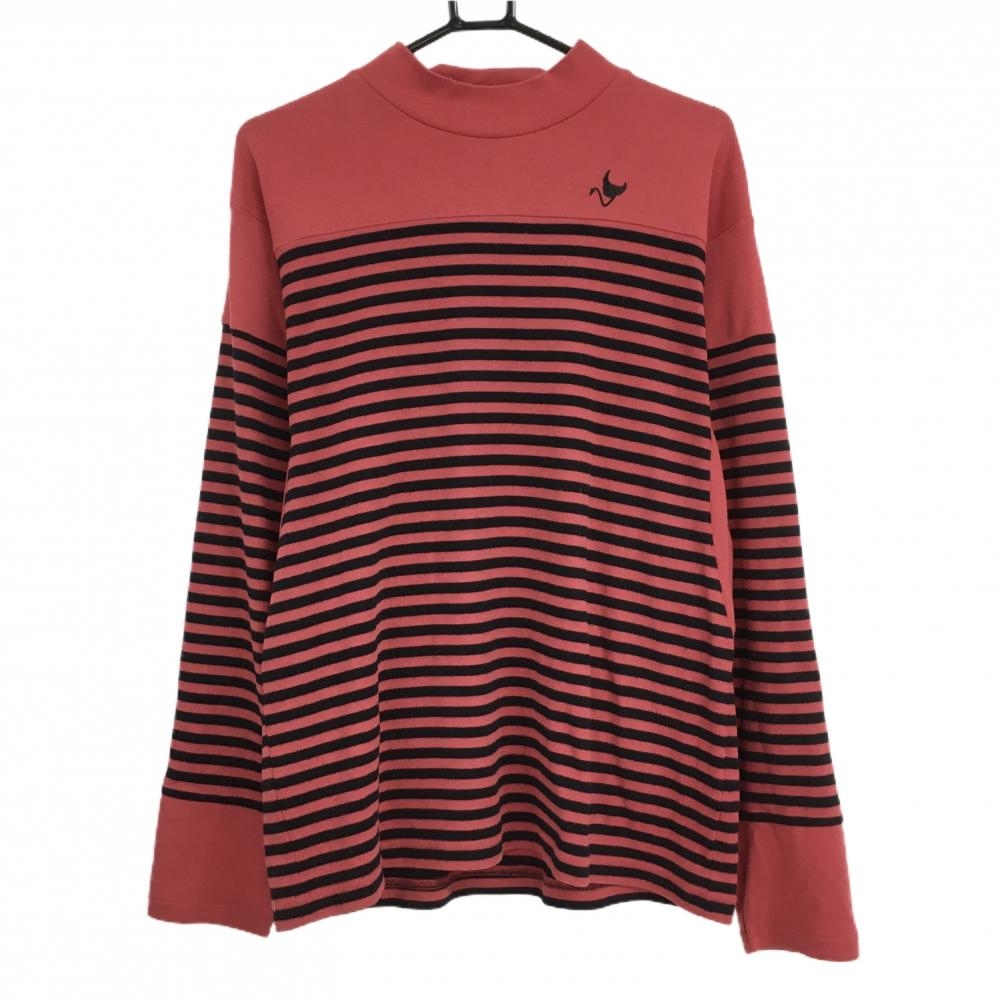 クランク 長袖ハイネックシャツ レッド×黒 ボーダー ロゴ刺しゅう  メンズ O(XL) ゴルフウェア CLUNK