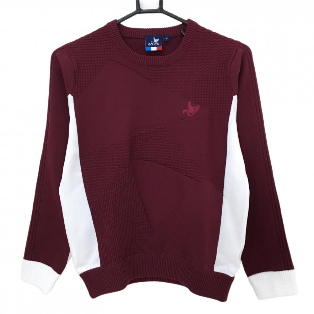 【美品】クランク セーター ボルドー×白 ロゴ刺しゅう ニット  レディース M ゴルフウェア CLUNK