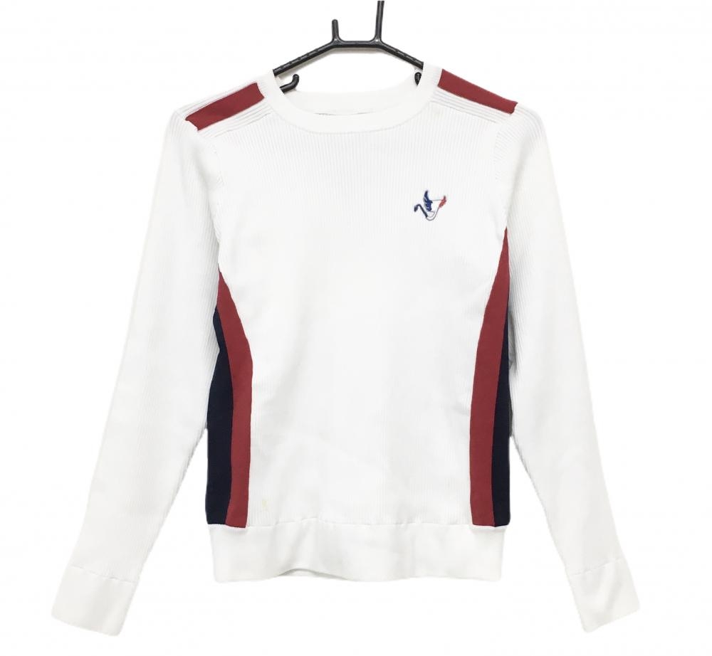 クランク セーター 白×レッド ロゴ刺しゅう ニット レディース L ゴルフウェア CLUNK