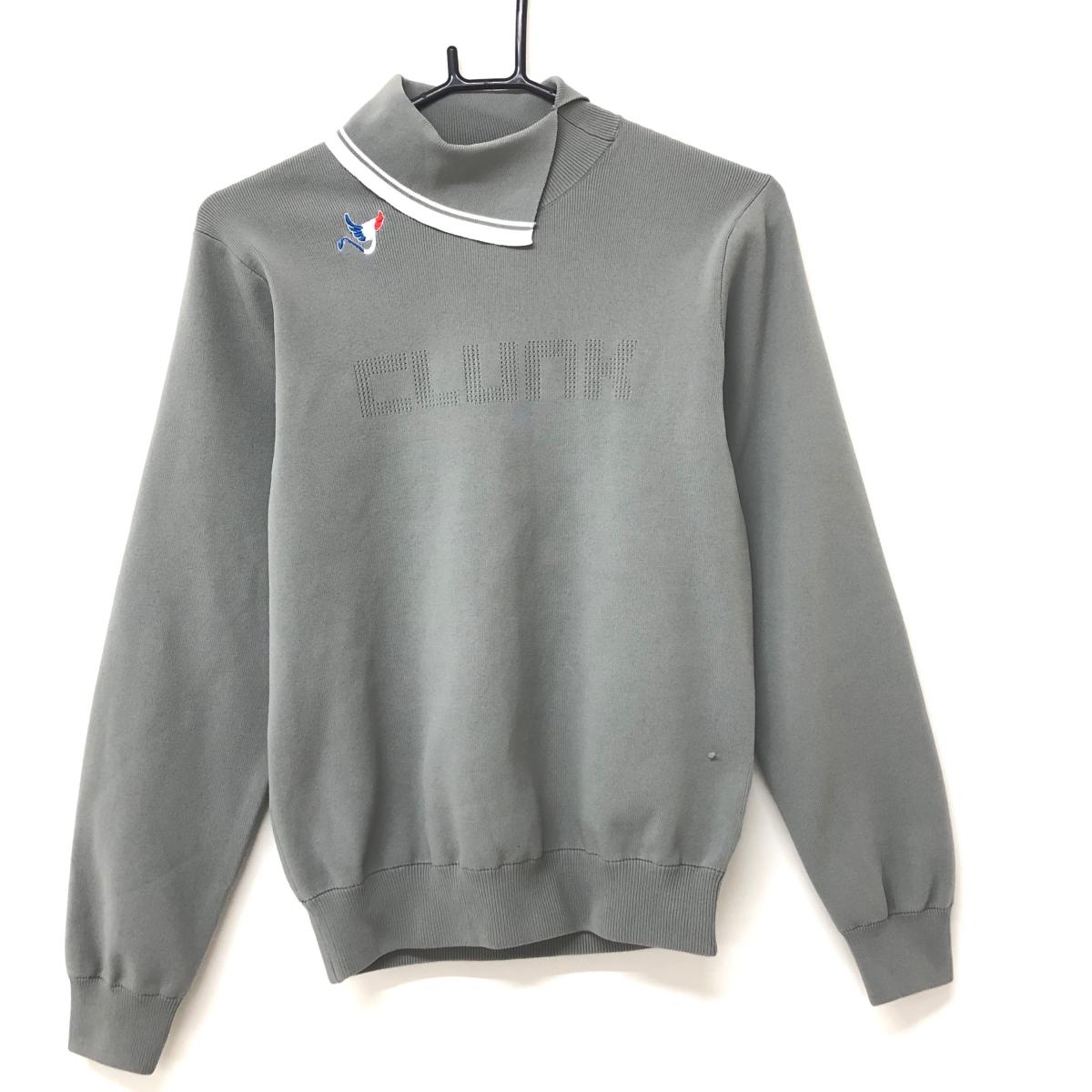 クランク タートルネックセーター グレー×白 フロントロゴ レディース L ゴルフウェア CLUNK