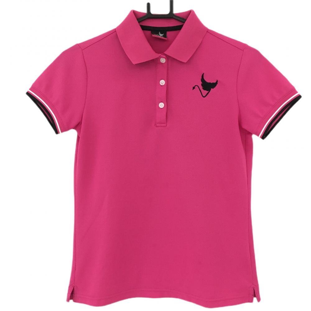 【美品】クランク 半袖ポロシャツ ピンク×黒 袖口ライン レディース M ゴルフウェア CLUNK