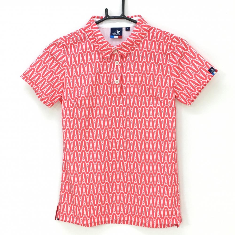 【超美品】クランク 半袖ポロシャツ ピンク×白 総柄  レディース S ゴルフウェア CLUNK