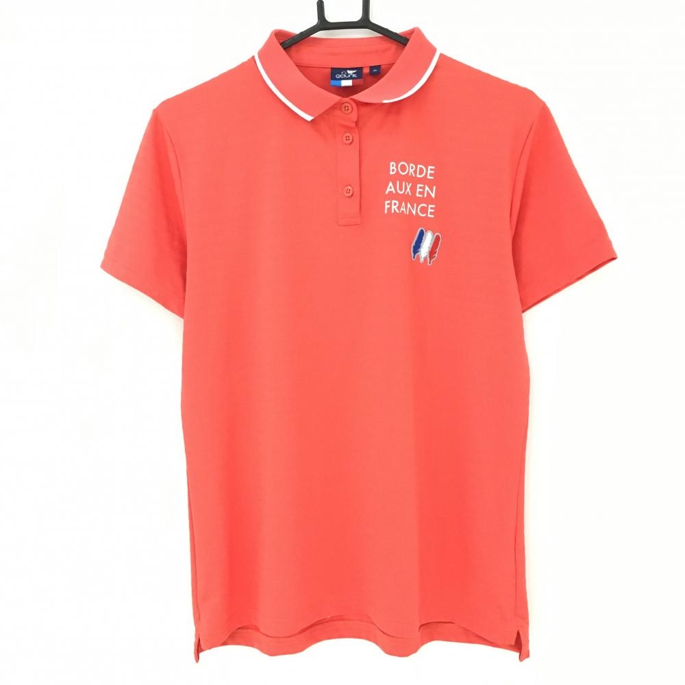 【超美品】クランク 半袖ポロシャツ オレンジ×白 織生地 総柄 レディース XL ゴルフウェア CLUNK