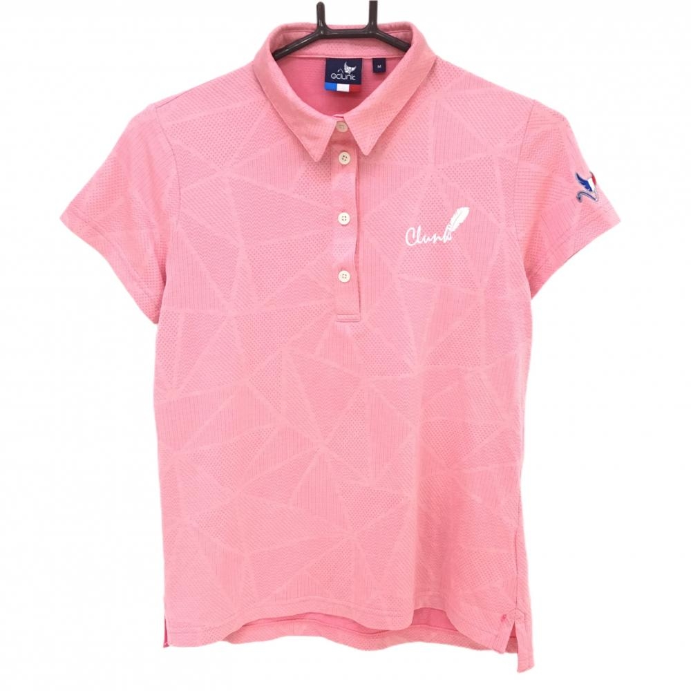 【超美品】クランク 半袖ポロシャツ ピンク 総柄 ロゴ刺しゅう レディース M ゴルフウェア CLUNK