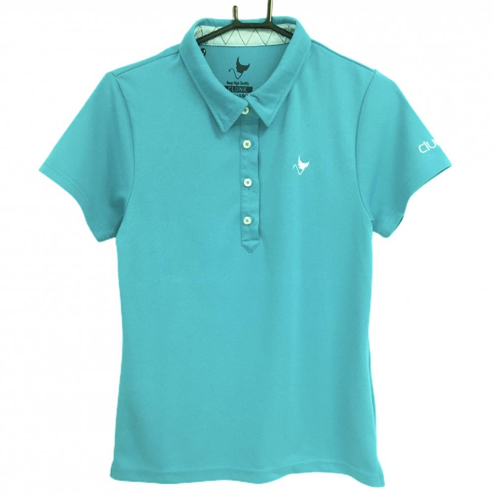 【超美品】クランク 半袖ポロシャツ ライトブルー ロゴ白 織生地 レディース L ゴルフウェア CLUNK