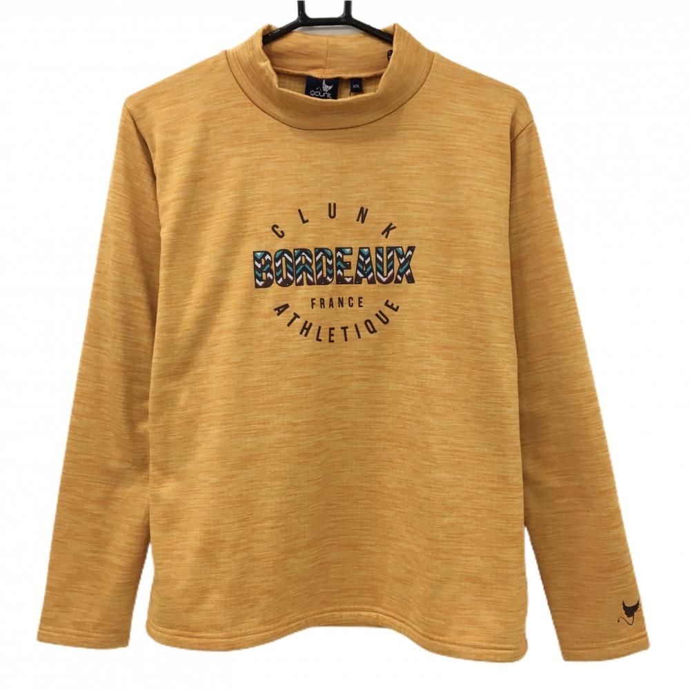 【新品】クランク 長袖ハイネックシャツ 杢オレンジ 裏微起毛 胸プリント レディース XXL ゴルフウェア CLUNK