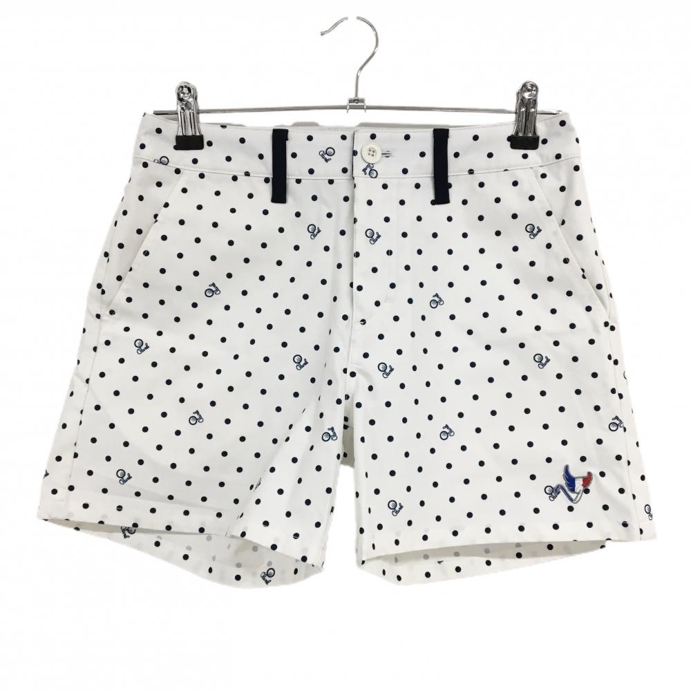 【美品】クランク ハーフパンツ 白×ネイビー ドット柄 ロゴ刺しゅう レディース M ゴルフウェア CLUNK