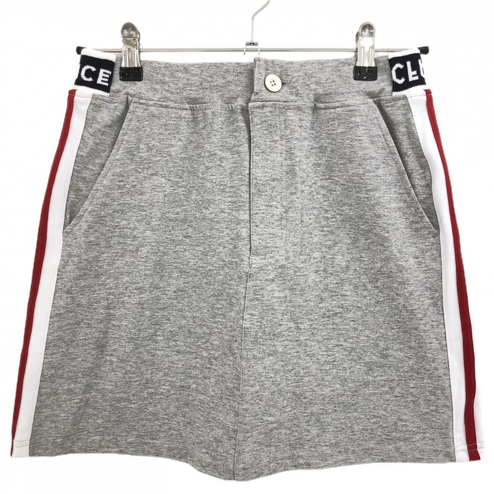 クランク スカート ライトグレー×レッド ウエストゴム サイドライン バックロゴ刺しゅう  レディース M ゴルフウェア CLUNK