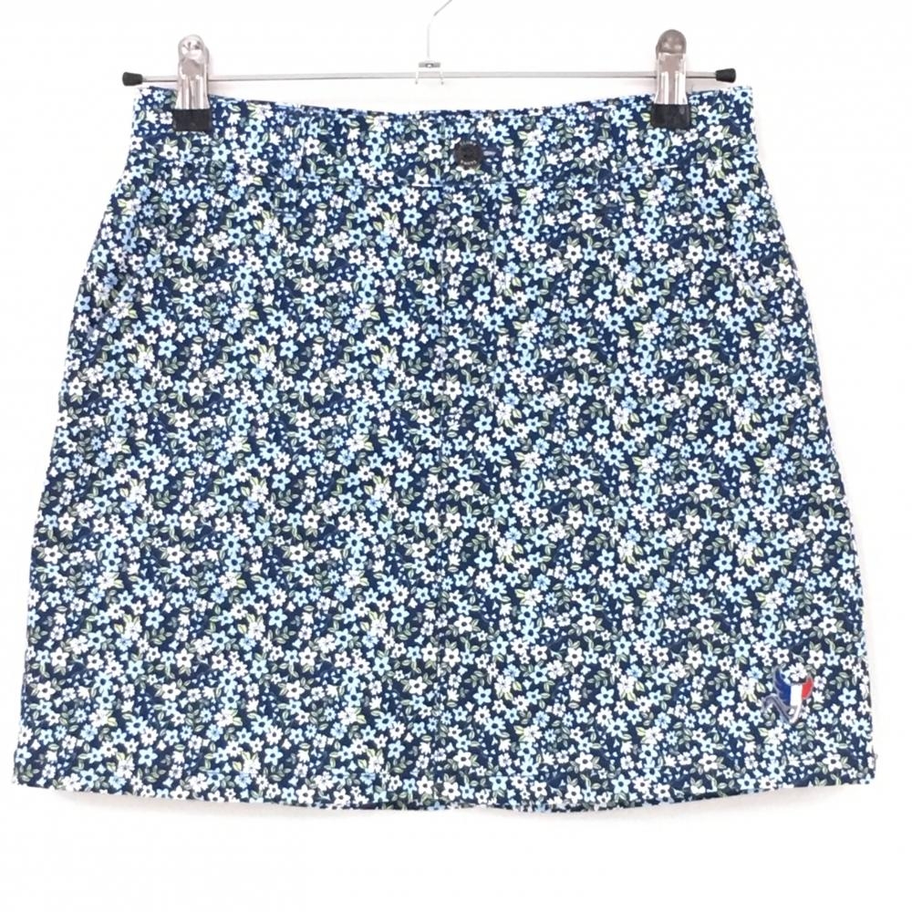 【美品】クランク スカート ネイビー×ライトブルー 花柄 裏地付き  レディース S ゴルフウェア CLUNK