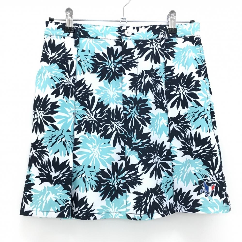 【超美品】クランク スカート ネイビー×白 花柄 ボックスプリーツ  レディース XL ゴルフウェア CLUNK