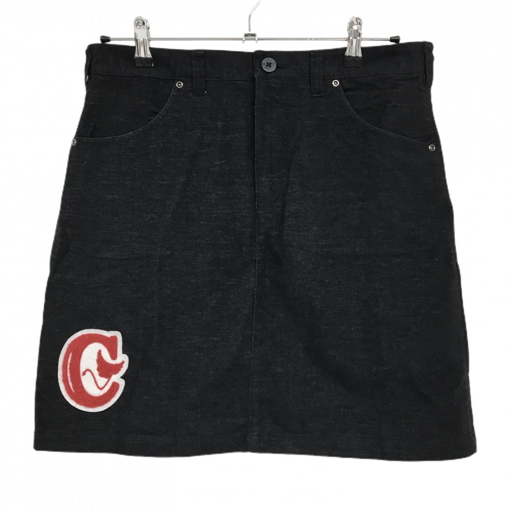 【超美品】クランク スカート 杢黒 表微起毛 ビッグワッペン レディース L ゴルフウェア CLUNK