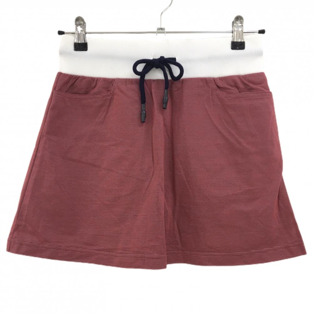 【美品】クランク スカート レッド系×白 地模様 ウエスト紐 ストレッチ 内側インナーパンツ  レディース M ゴルフウェア CLUNK