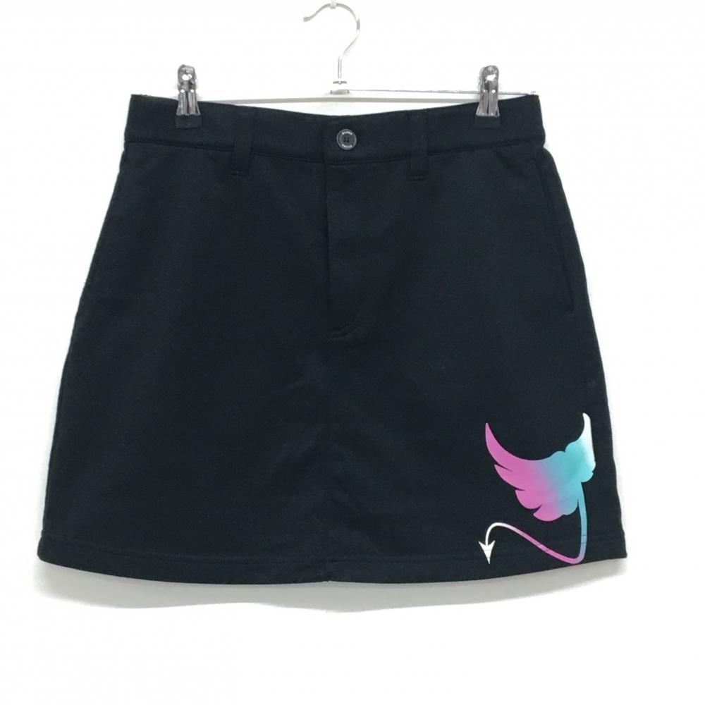 クランク スカート 黒 ロゴプリント 裏起毛 レディース L ゴルフウェア CLUNK