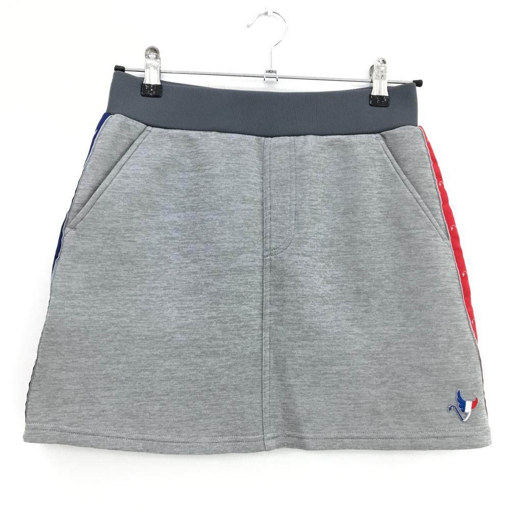 【超美品】クランク スカート 杢グレー×レッド サイドロゴトリコロール ウエストゴム レディース M ゴルフウェア CLUNK