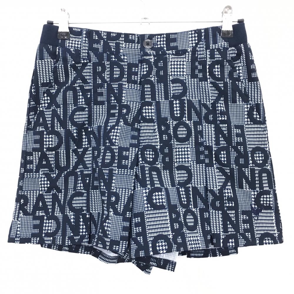 【超美品】クランク キュロットスカート ネイビー×白 グレンチェック 英字柄 ストレッチ レディース L ゴルフウェア CLUNK