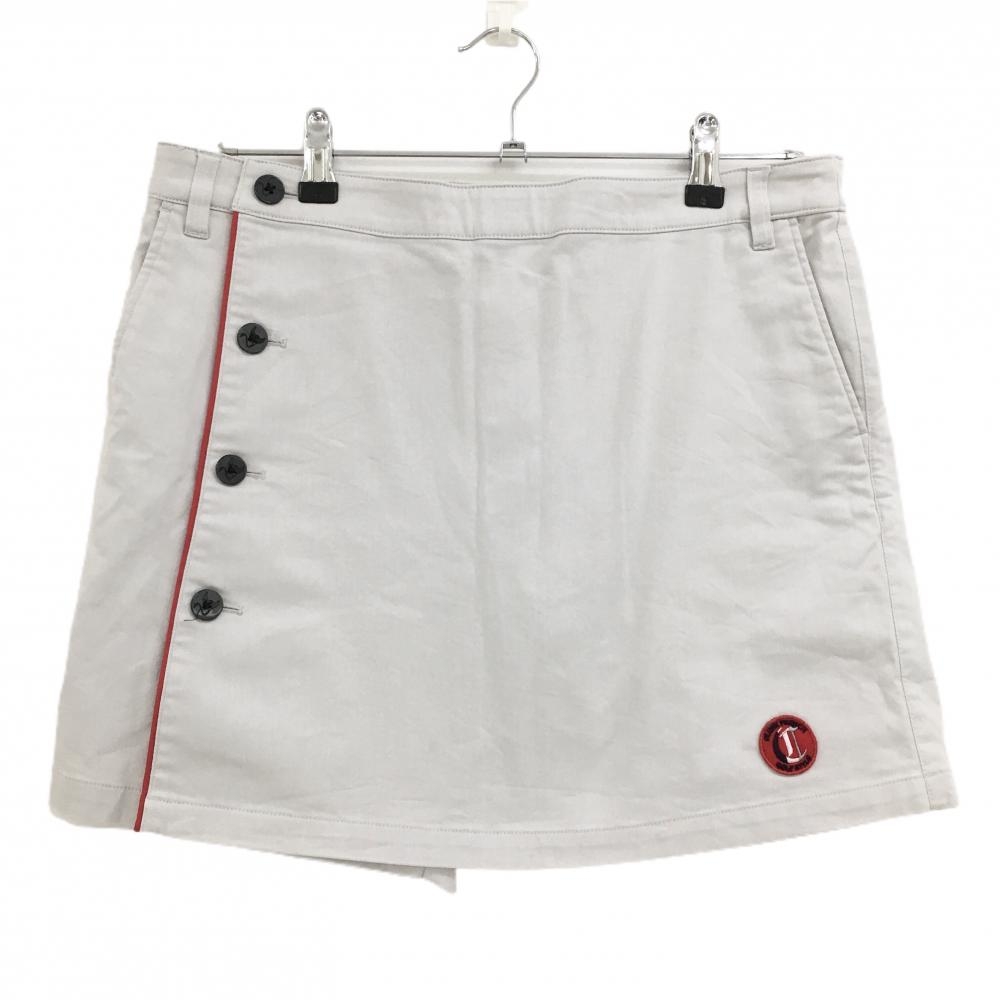 【美品】クランク キュロットスカート グレー レッドパイピングライン ロゴワッペン レディース O ゴルフウェア CLUNK