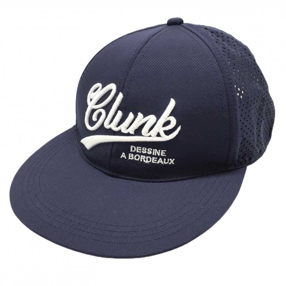 【超美品】クランク キャップ ネイビー×白 パンチング ロゴ刺しゅう FREE   ゴルフウェア CLUNK