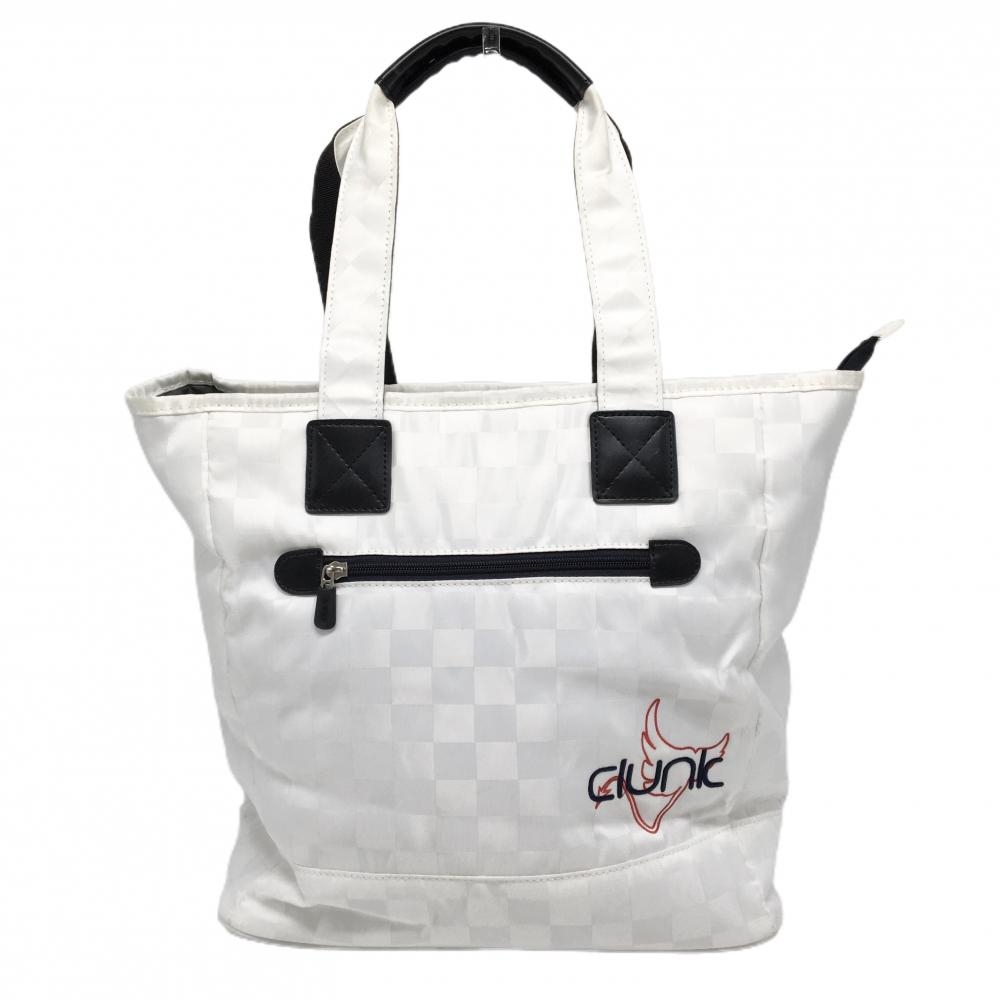   GOLF トートバックカラーブロックホワイト 美品】クランク トートバッグ 白 ブロックチェック地模様 内外ポケット