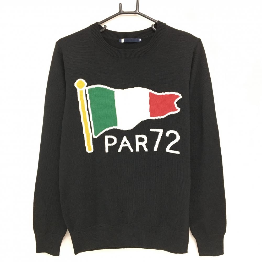 【美品】パーセッタンタドゥエ セーター 黒×白×グリーン フラッグ ニット ウール混 メンズ M ゴルフウェア PAR72