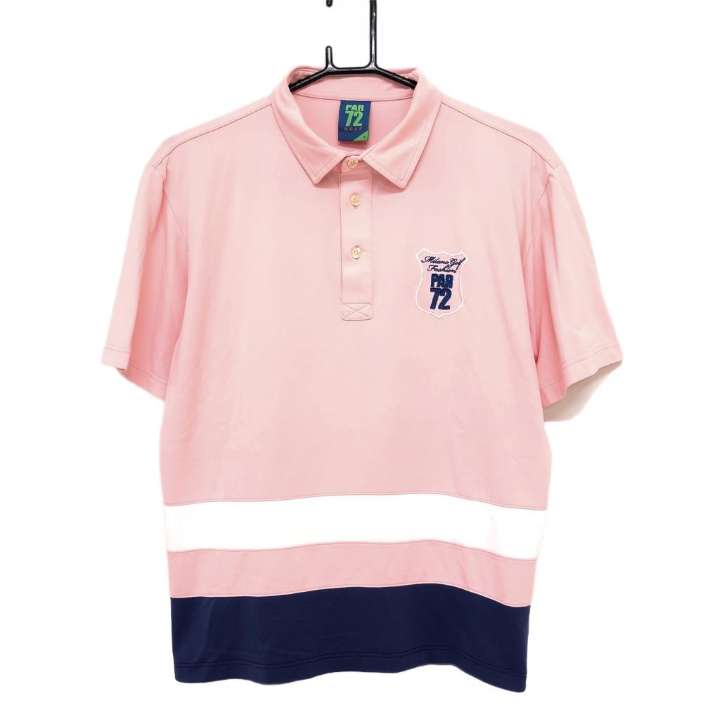 【超美品】パーセッタンタドゥエ 半袖ポロシャツ ピンク×ネイビー 裾ボーダー メンズ M ゴルフウェア PAR72
