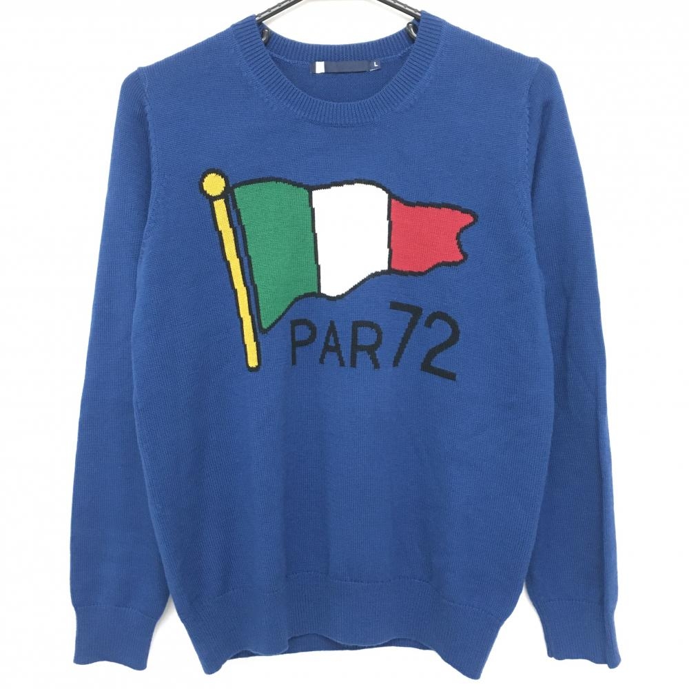 【超美品】パーセッタンタドゥエ セーター ネイビー イタリア国旗 ウール混 ニット レディース L ゴルフウェア PAR72